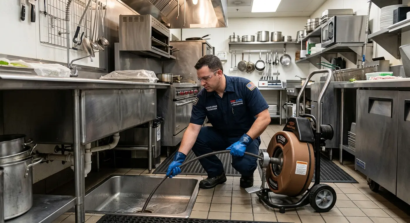 Commercial drain cleaning service in a restaurant kitchen in Montgomery